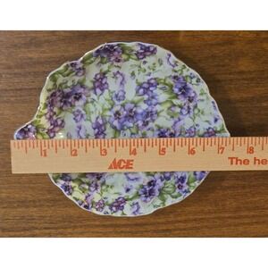 Royal Danube Purple Pansy Floral Leaf Shaped Porcelain Trinket Dish Gold Trim